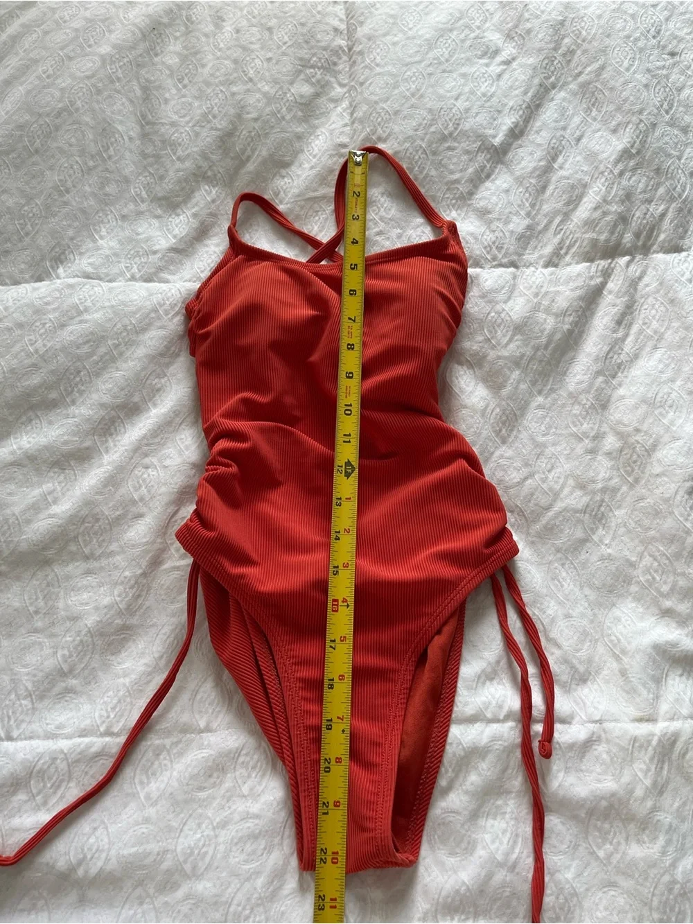 Women’s rust Ribbed One-Piece Swimsuit with Side Ties size XS